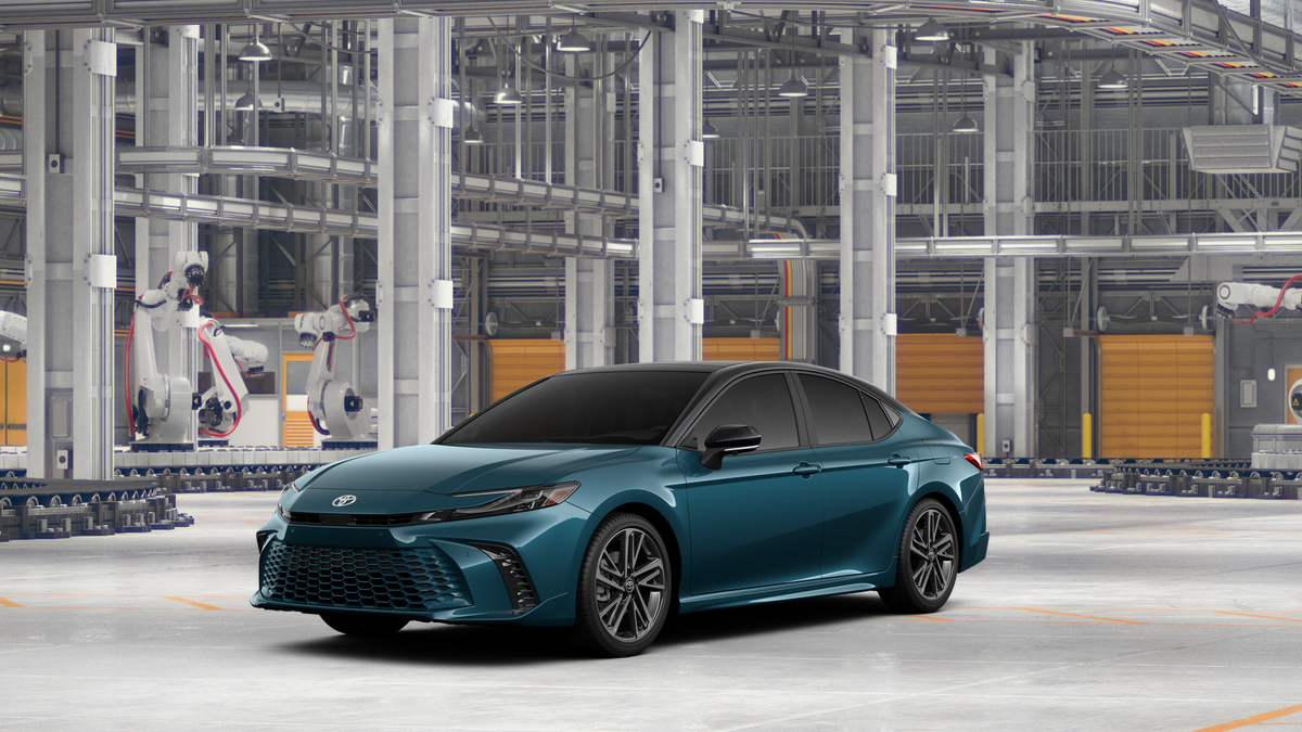 2026 Toyota Camry XSE in Ocean Gem With Midnight Black Metallic Roof — front three-quarter view