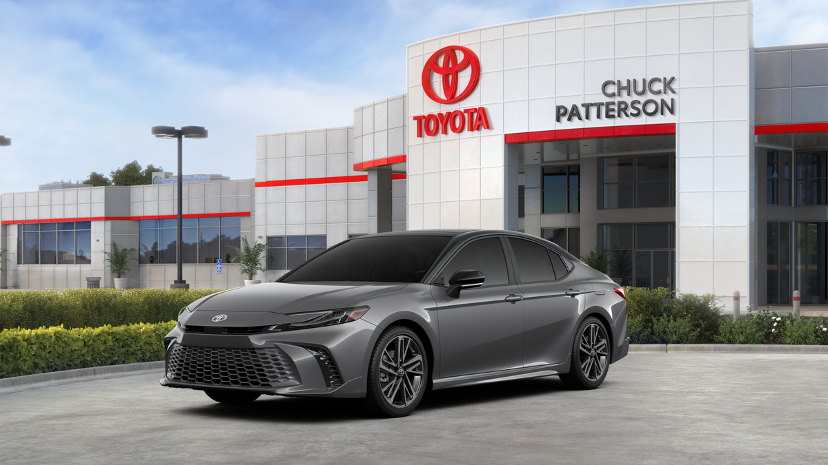 2026 Toyota Camry XSE in Heavy Metal With Midnight Black Metallic Roof — front three-quarter view