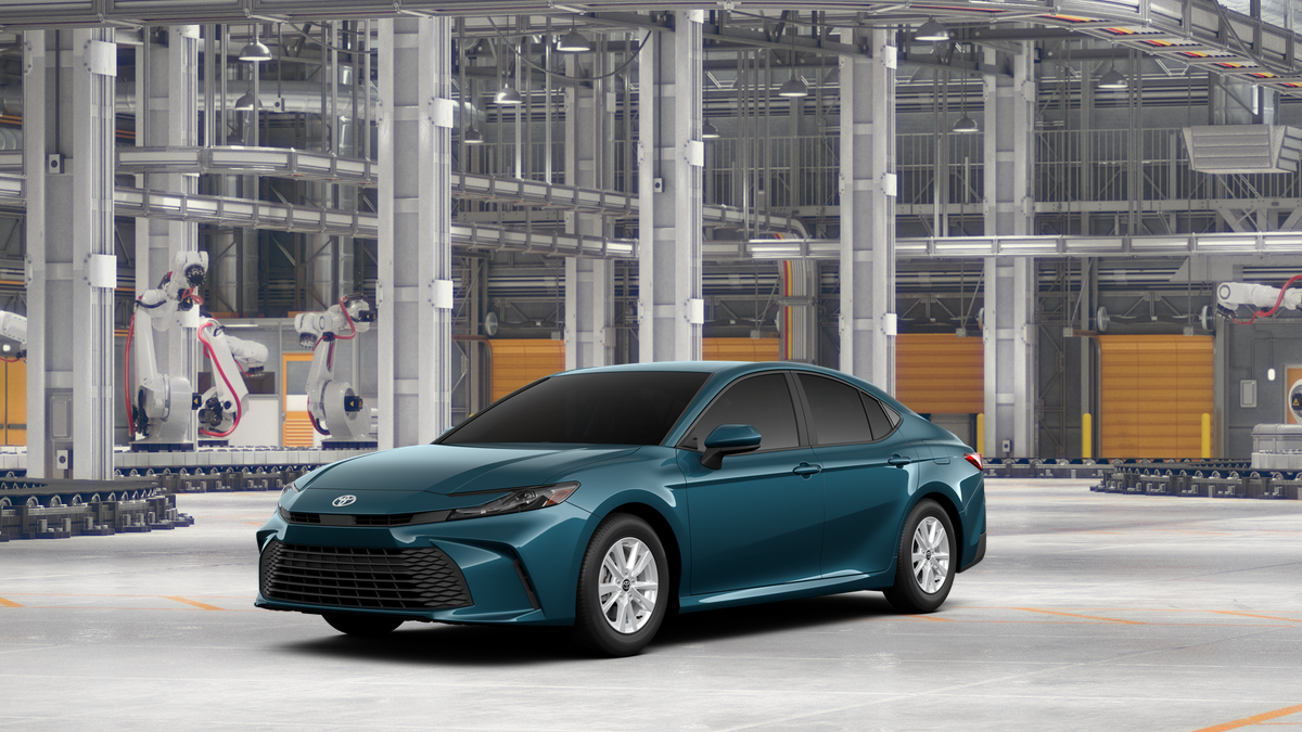 2026 Toyota Camry LE in Ocean Gem — front three-quarter view