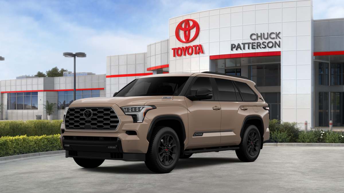 2026 Toyota Sequoia Platinum in Mudbath — front three-quarter view