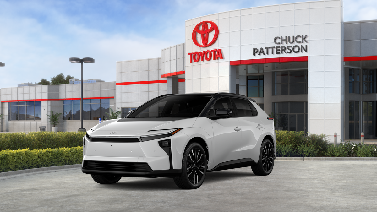 2026 Toyota bZ Limited in Wind Chill Pearl With Midnight Black Metallic Roof — front three-quarter view