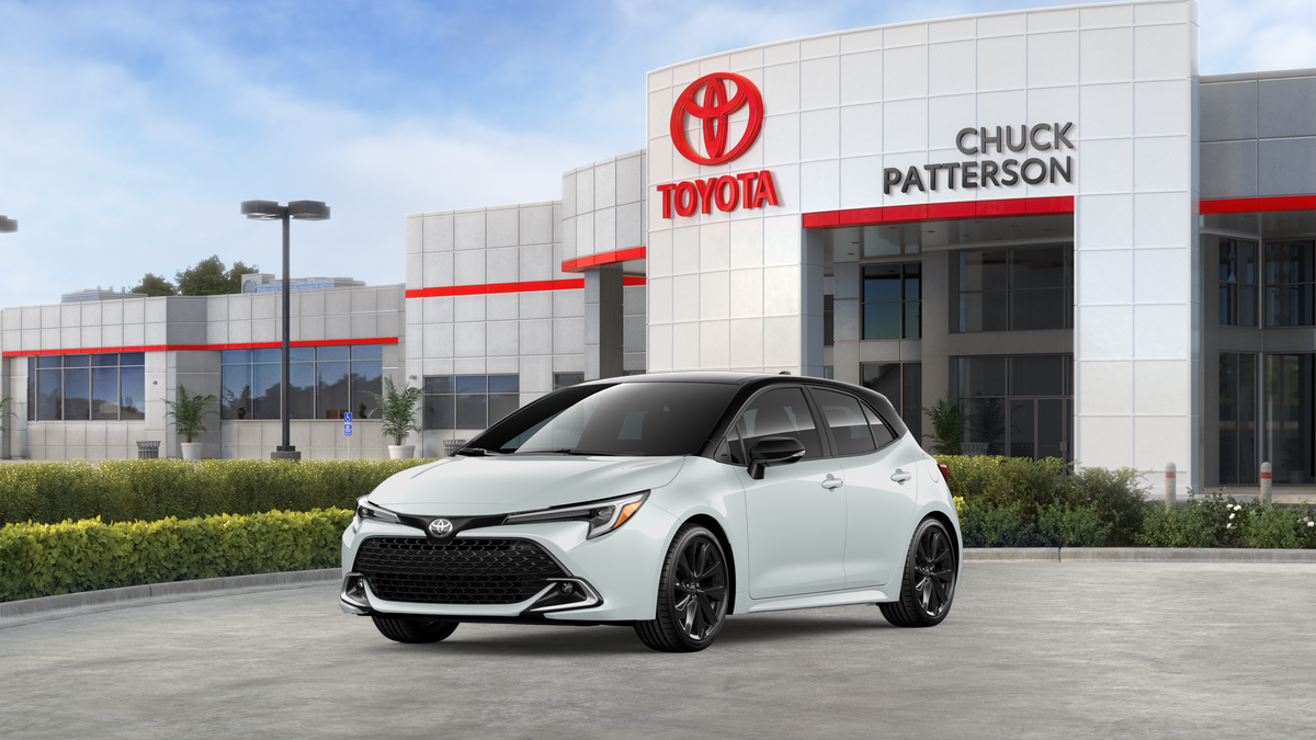2026 Toyota Corolla Hatchback XSE in Wind Chill Pearl With Midnight Black Metallic Roof — front three-quarter view